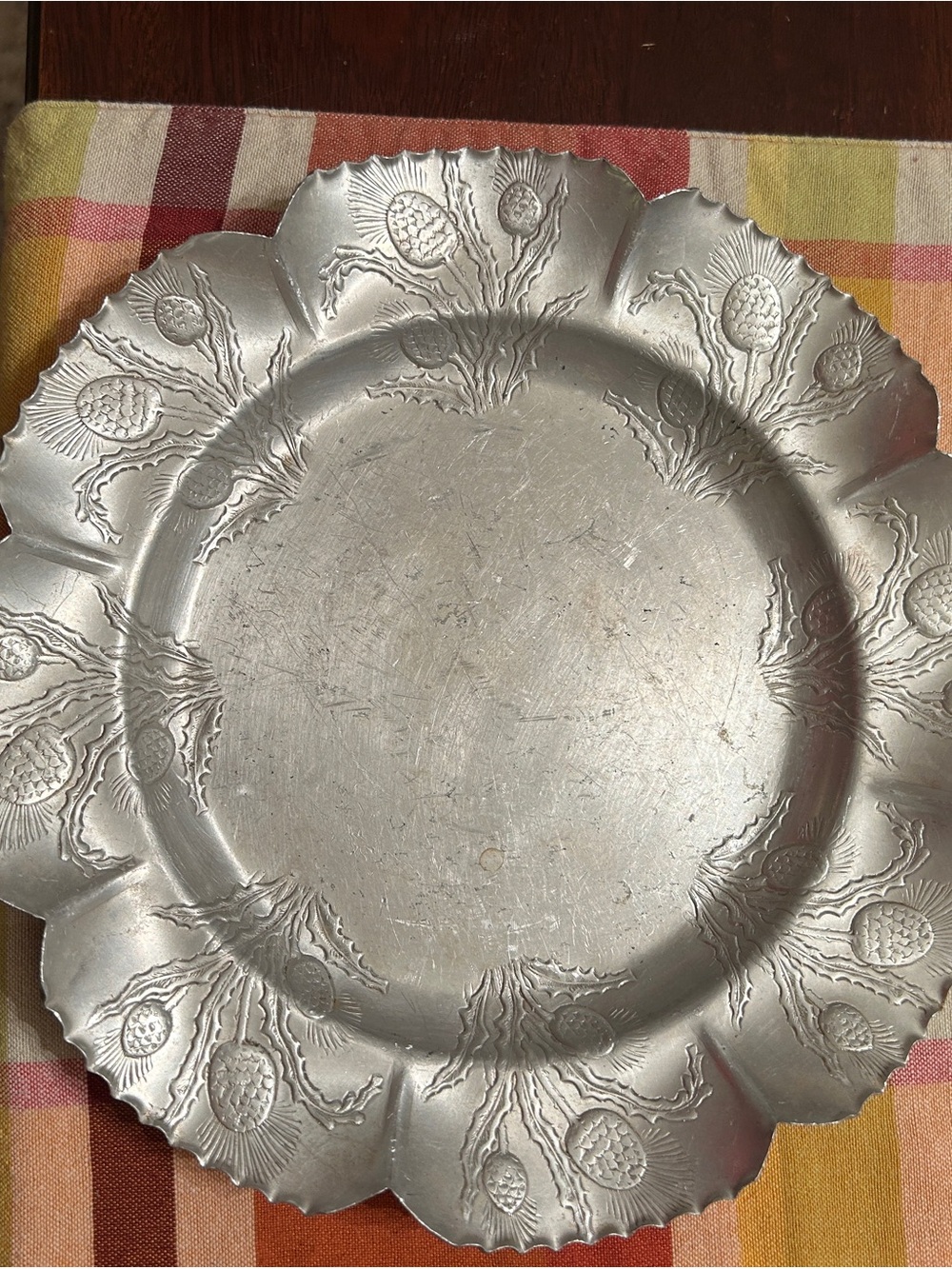 Vintage Embossed Aluminum Serving Plate -